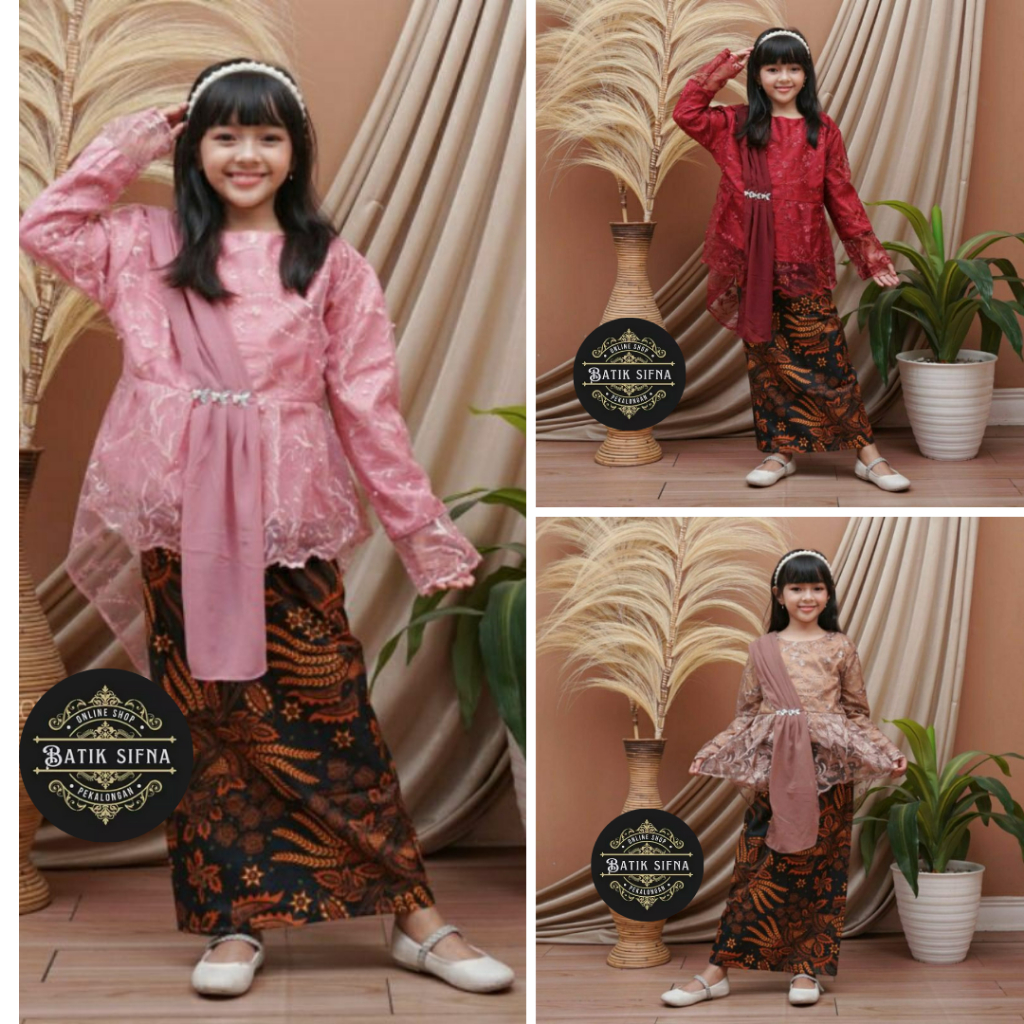 Setelan Kebaya Selendang Anak Perempuan Dan RoK Plisket Kebaya Pesta Wisuda Anak Umur 5 6 7 8 9 10 1