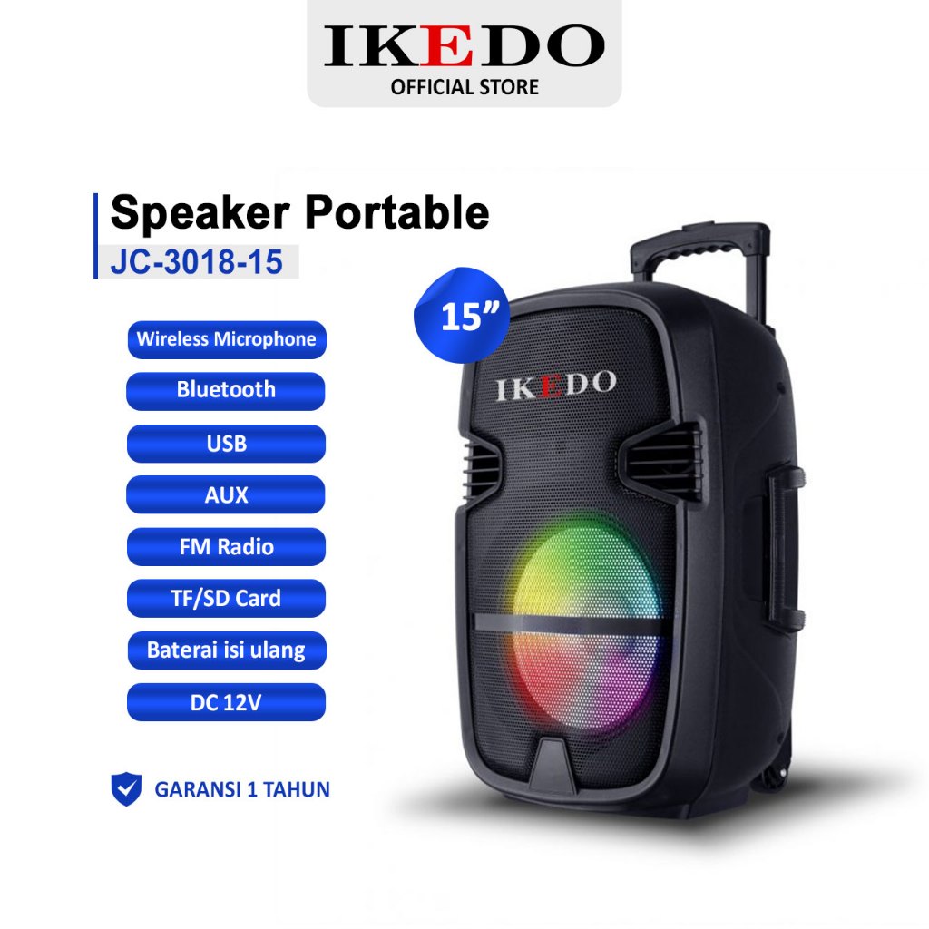 IKEDO SPEAKER TRORRY BLUETOOTH PORTABLE 15INCH IKEDO JC-3018-15