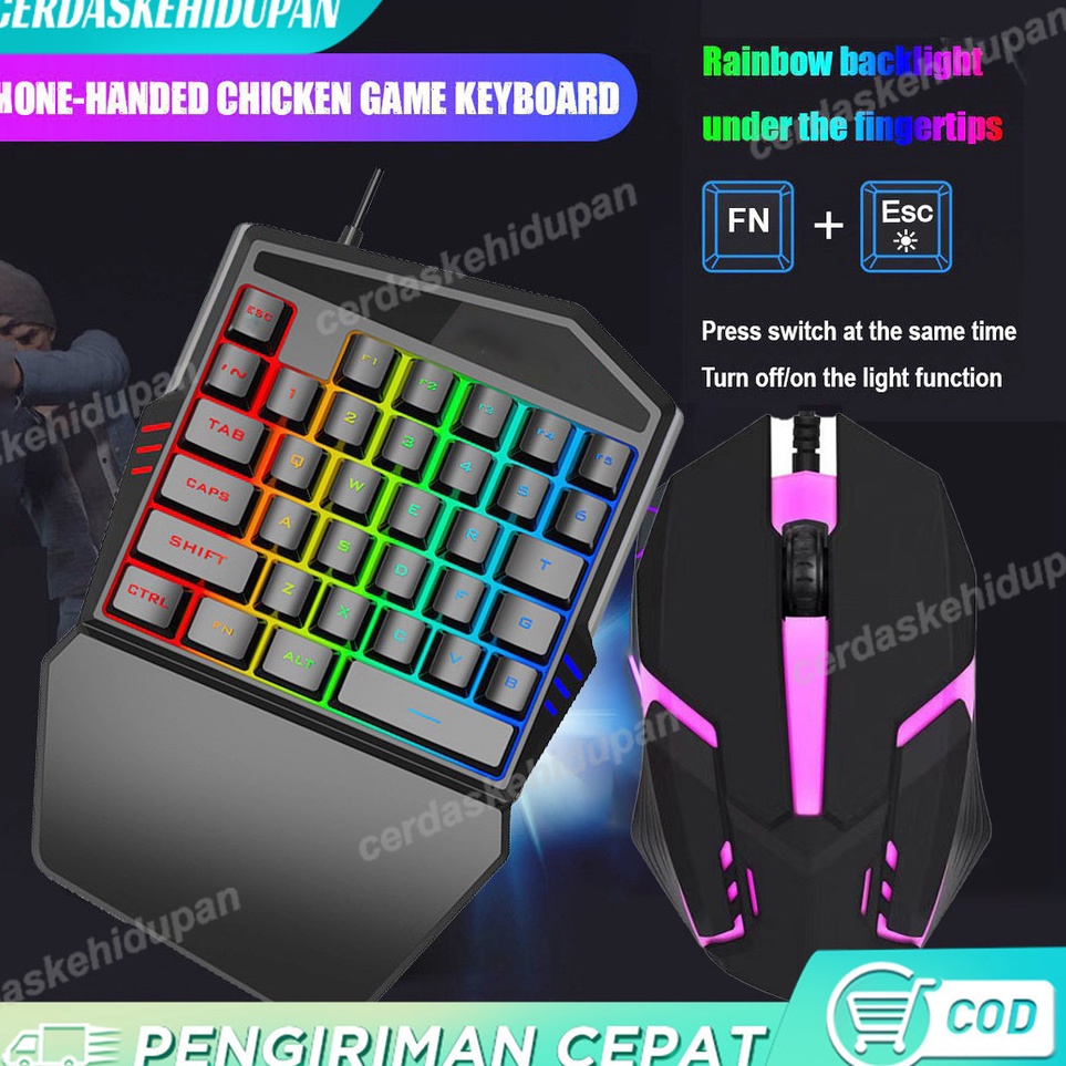 Keyboard Hp Android Game Hp Single Hand Gaming RGB Keyboard Dan Mouse PUBG Keyboard Gaming  Mouse Se
