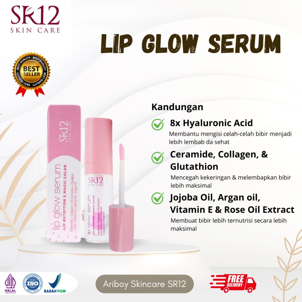 LIP GLOW SERUM BIBIR SR12 HERBAL SKINCARE / LIPSTIK & PELEMBAB BIBIR ALAMI /SERUM BIBIR BPOM / PEMER