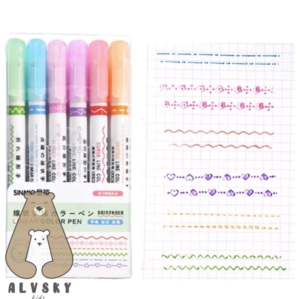

KODE P49E LINE MARKER 6 PCS HIGHLIGHTER BENTUK GARIS MULTI WARNA SET CURVE ROLLER