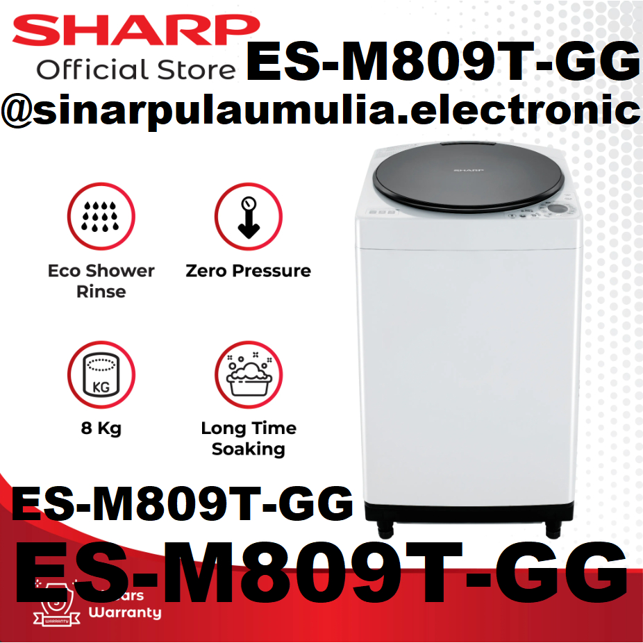 Sharp Mesin Cuci Top Loading Otomatis 8 KG - ES-M809T-GG / ES M809T GG ESM 809 T / ESM809