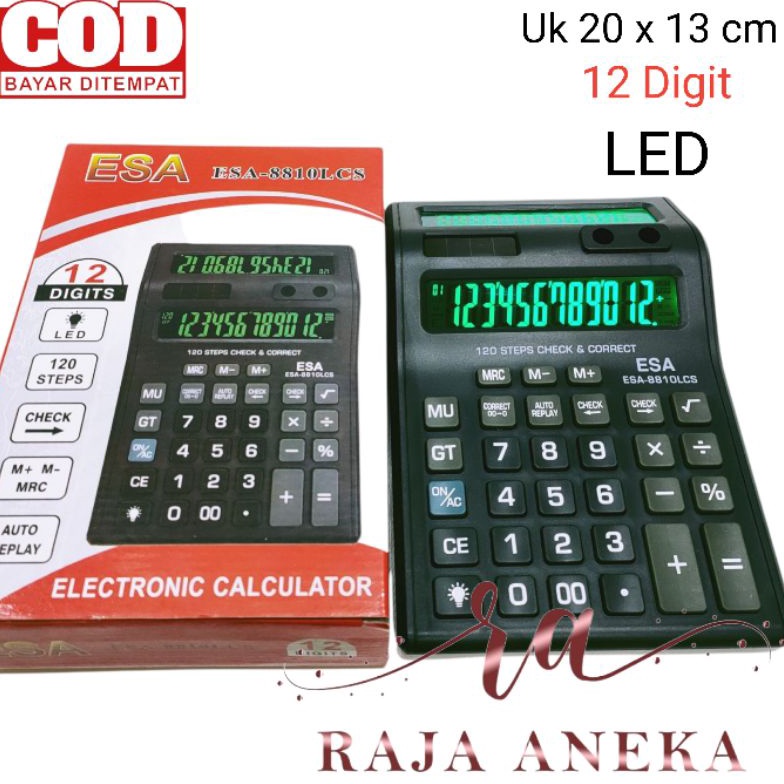 

KODE E39N Kalkulator Layar Lcd Led menyala Calculator Besar Esa 881 12 digit cek ulang 2 layar bolak balik