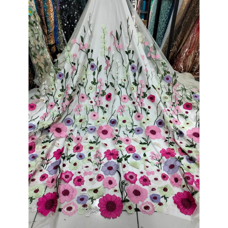 BAHAN/KAIN TILLE GARDEN BUNGA 3D TIMBUL/TILLE VALENTINO GARDEN