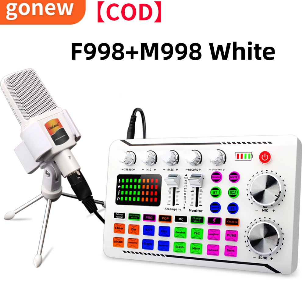 Gonew Soundcard F998M998 White Microphone Full set of equipment Audio USB External Mixer mic for pho