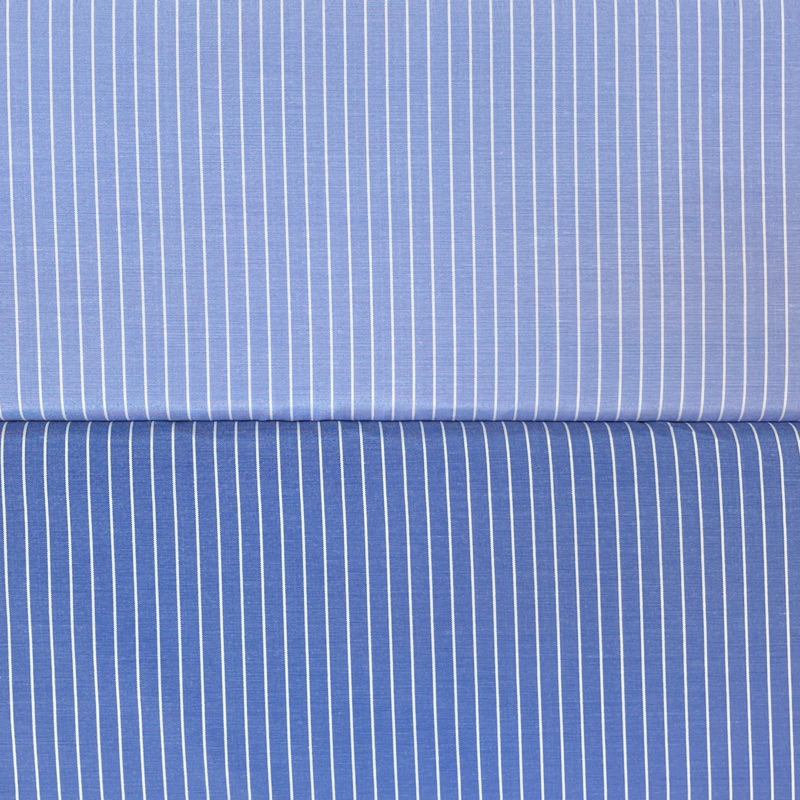 Kain Katun Jepang Yarndyed - Salur Warna Biru Bahan Polycotton | Kain Katun Meteran