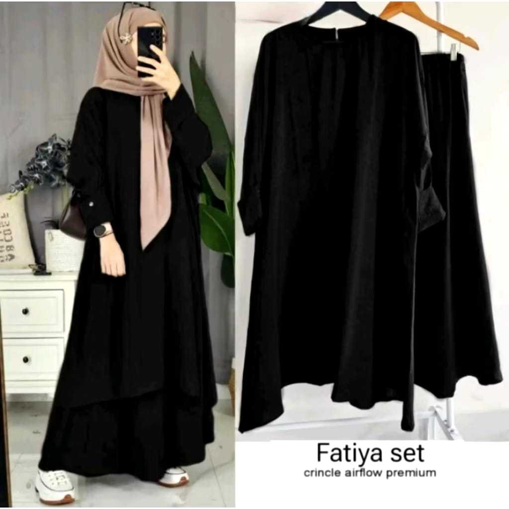 ABAYA FATIYA SET TUNIK+ROK BAHAN CRINKLE AIRFLOW PREMIUM