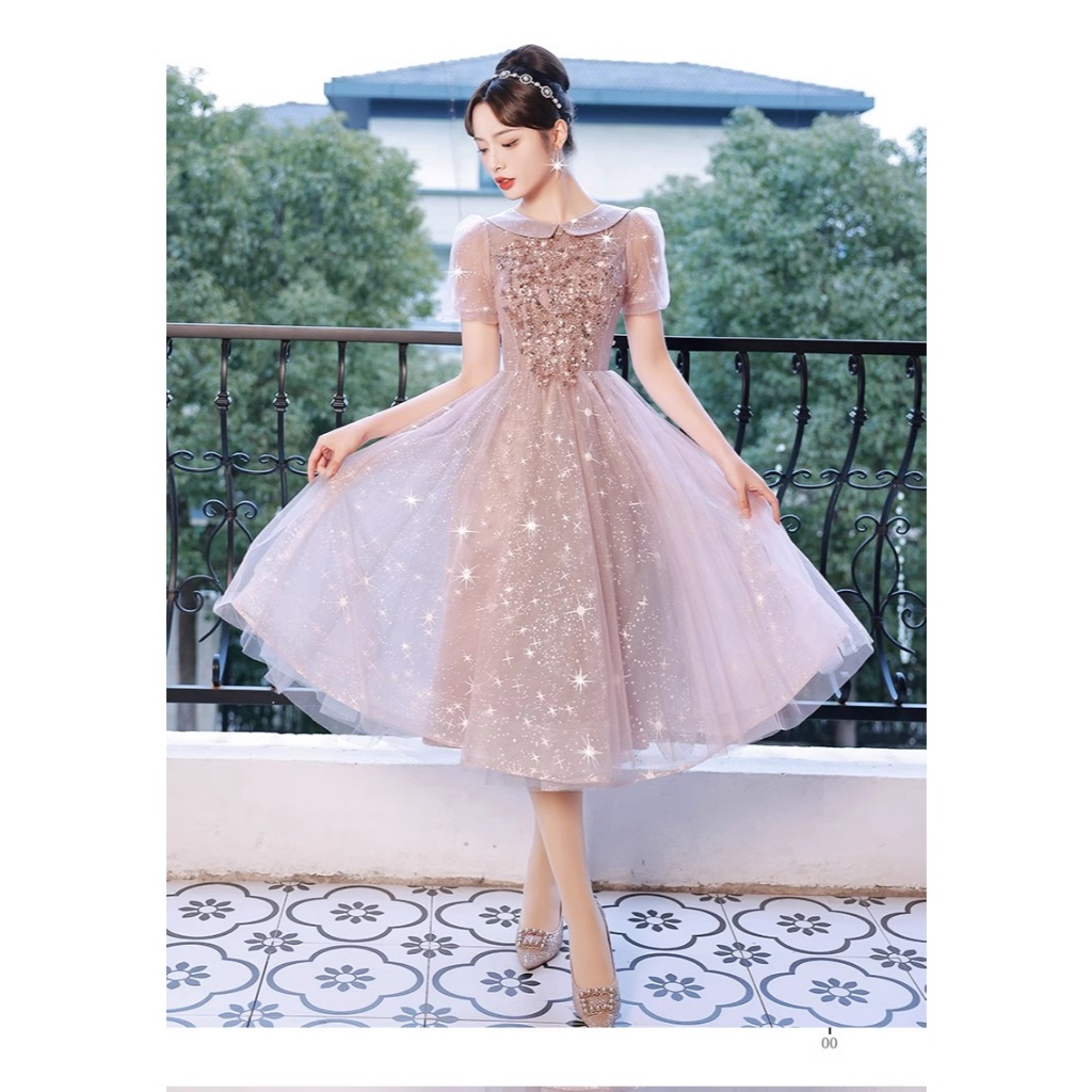 Gaun Pesta 2408023 Pink Rosegold Lengan Pendek Party Dress