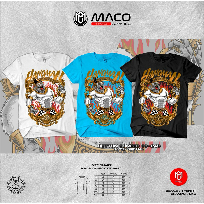KAOS TOKOH PEWAYANGAN HANOMAN DESIGN ARTWORK COTTON COMBED 30-24S PREMIUM 100% LENGAN PENDEK