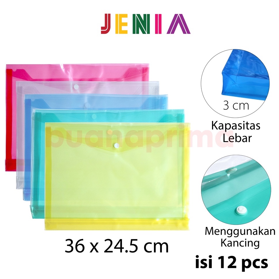 

KODE U52B Map Kancing Plastik Folio isi 12 pcs Transparan Tas Punggung Data Bag