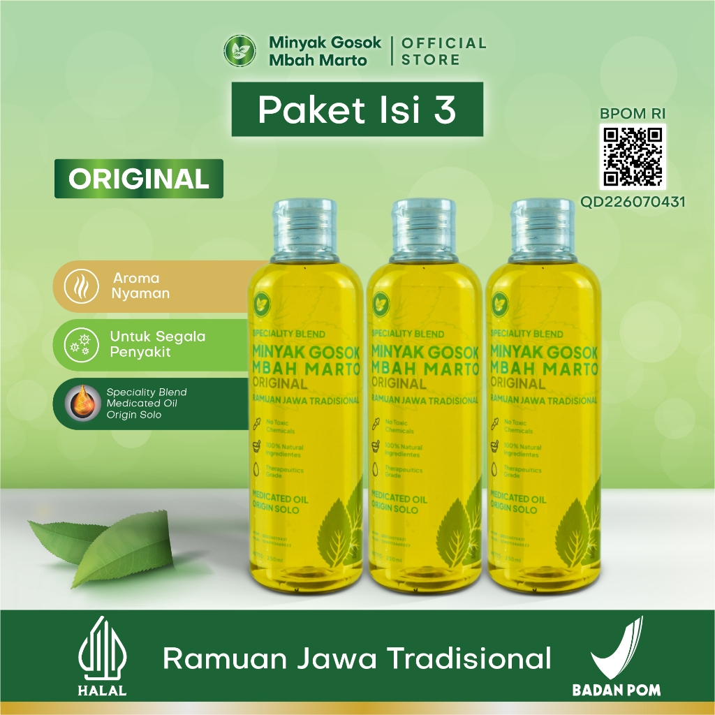 Minyak Mbah Marto Solo Original Isi 3X250ml Kemasan Baru Ramuan Jawa Tradisional
