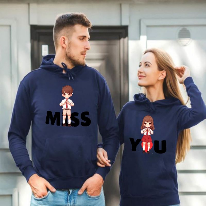 Isi 2 pcs - Sweater Miss U - Sweater hoodie couple- Sweater Pasangan - Jaket couple - Sweater Dewasa