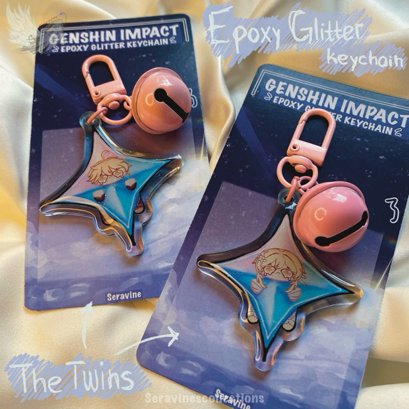 [Seravine] Genshin Impact Epoxy Glitter Keychain- Primogems Costume Aether/ Lumine