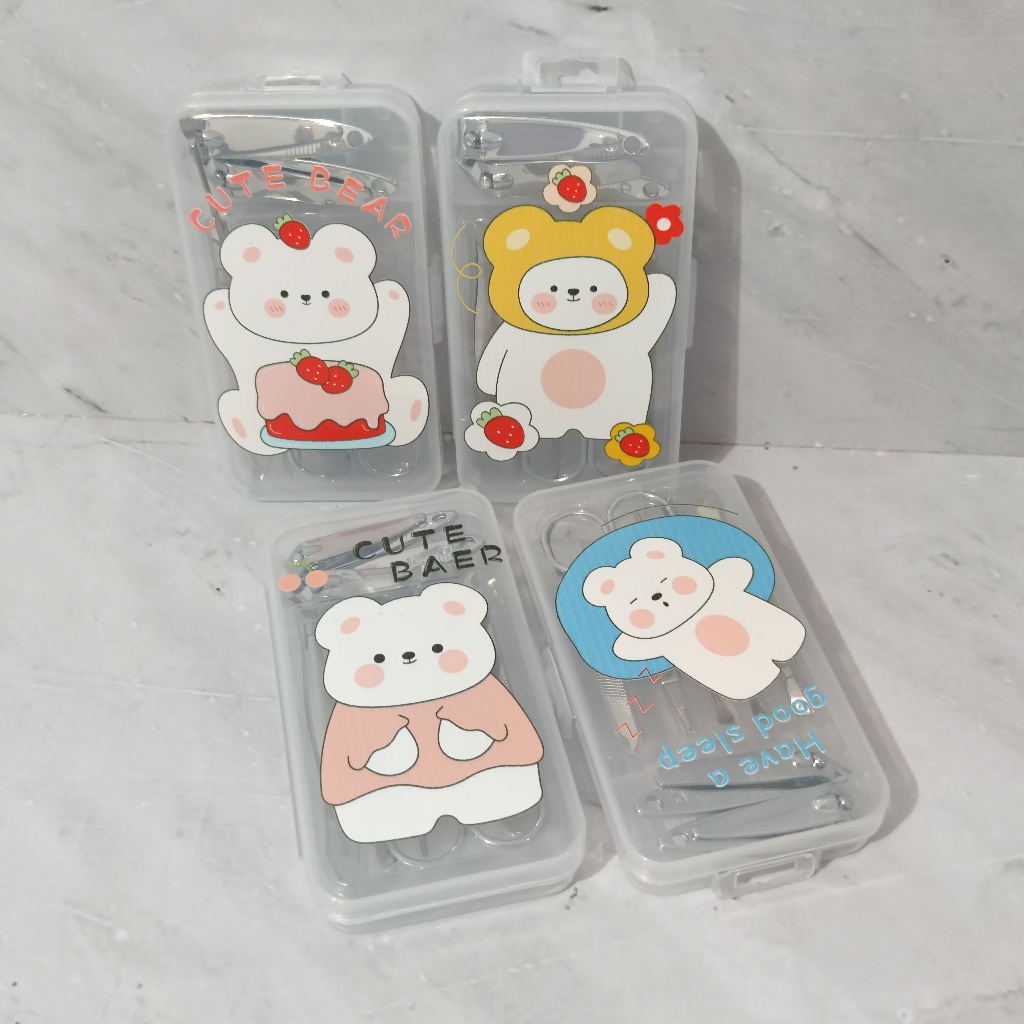 Manicure Set Lucu Motif Bear / Set Alat Gunting Kuku Gunting Pinset