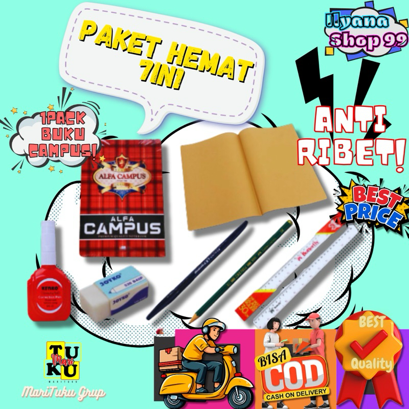 

Paket hemat 7in1 buku tulis campus kwarto 58lembar 1pack isi 10buku