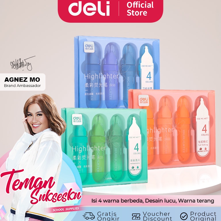 

KODE X85X Deli Penanda Highlighter isi 4 Shade Warna Terang SK1XX