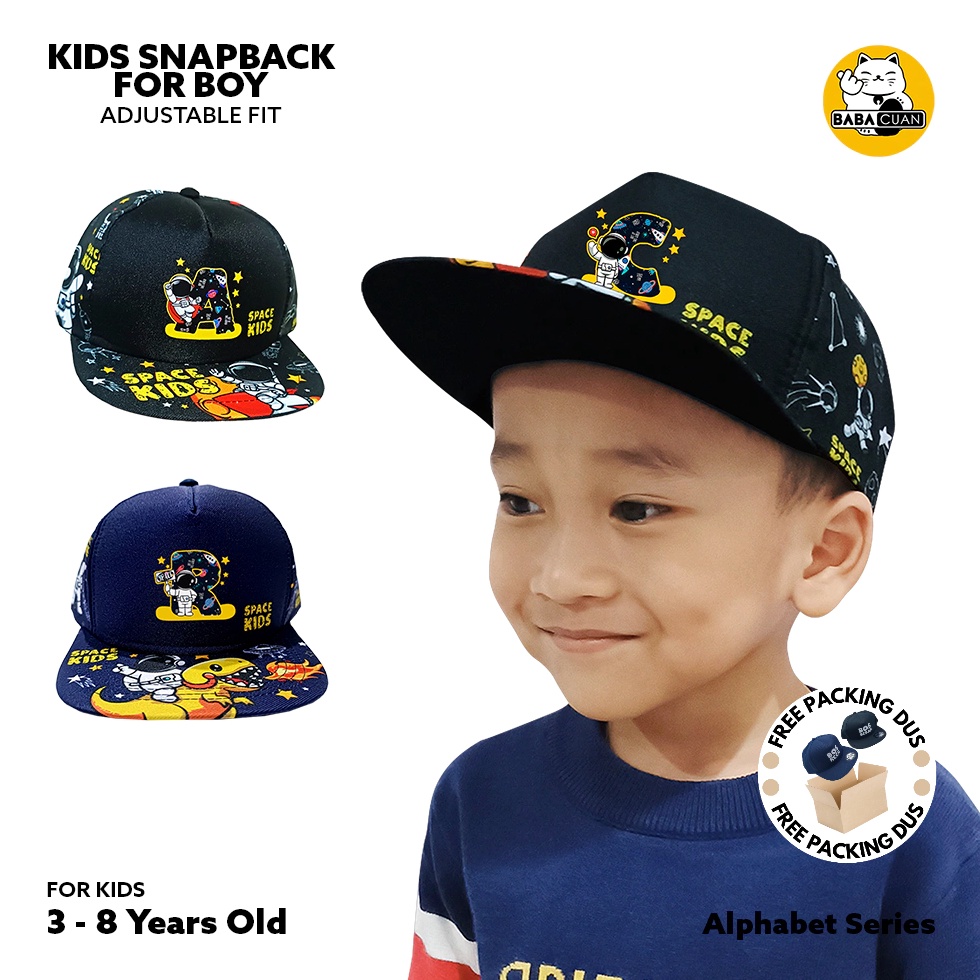 KODE Y4J3 Topi Anak Snapback Astronaut Fullprint Alfabet  Huruf AZ