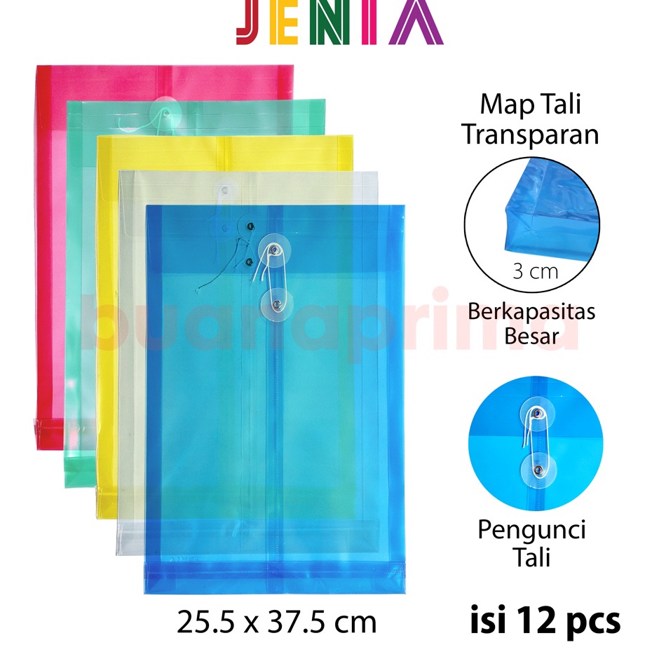 

KODE Y63X Map Tali Plastik Folio isi 12 pcs Transparan Amplop F4 Data Bag File Document