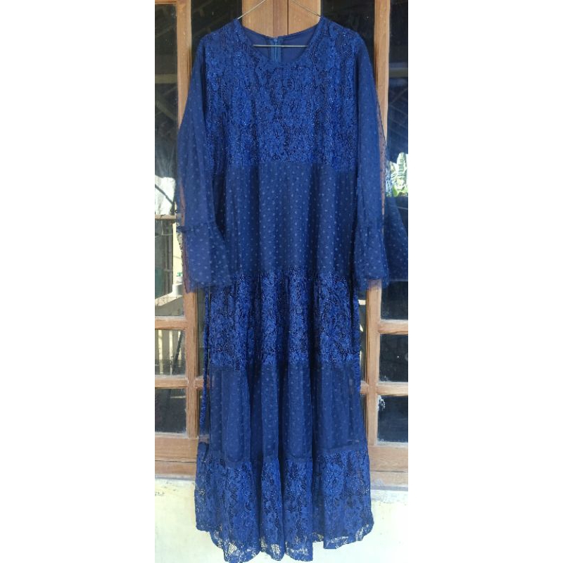 Dress Brokat Navy / Gamis Brokat Navy
