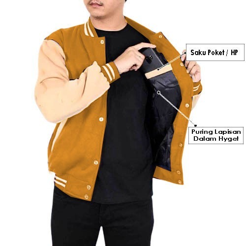 Jaket Baseball Varsity Polos Full Lapisan dalam / Jaket Baseball Polos Pria Wanita / Jaket Varsity P