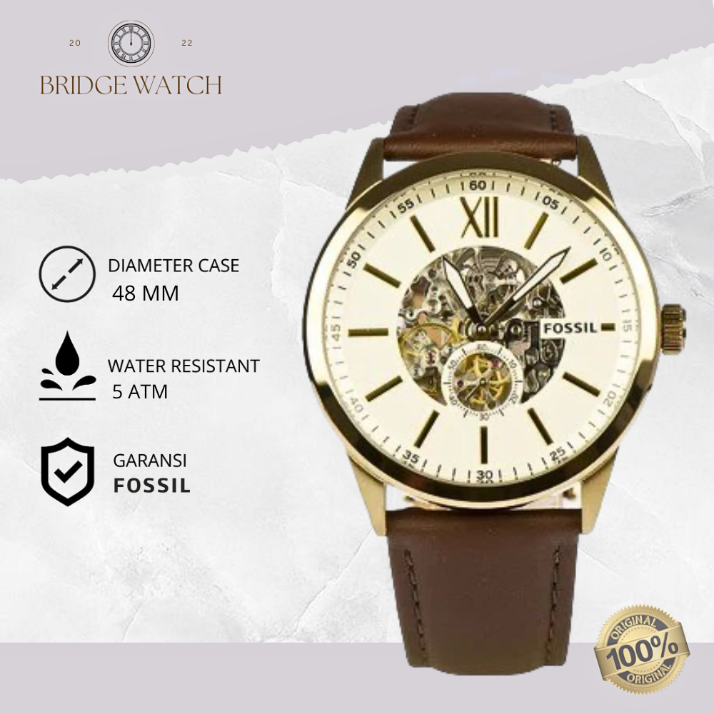 Jam Tangan Pria Fossil BQ2215 Original Automatic Analog Leather Strap Kulit Flynn Mechanical Water R