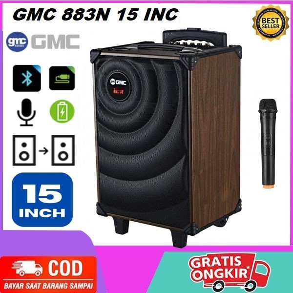 SPEAKER GMC 883N /SPEAKER PORTABLE BLUETOOTH KARAOKE 15 INCH + 1 MIC WIRELESS