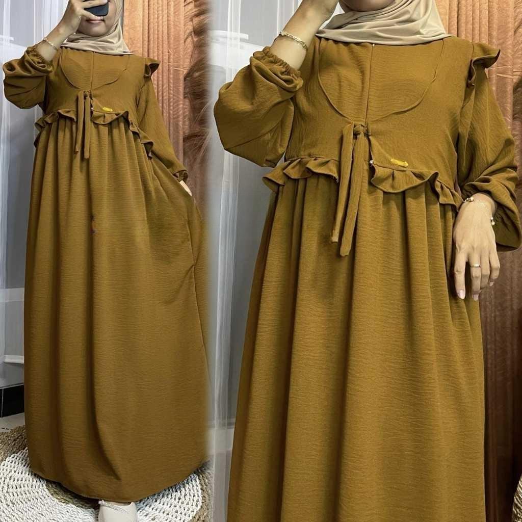 NABILA DRESS GAMIS ROMPI BAHAN CRINKLE AIRFLOW PREMIUM SIZE S-M-L-XL-JUMBO