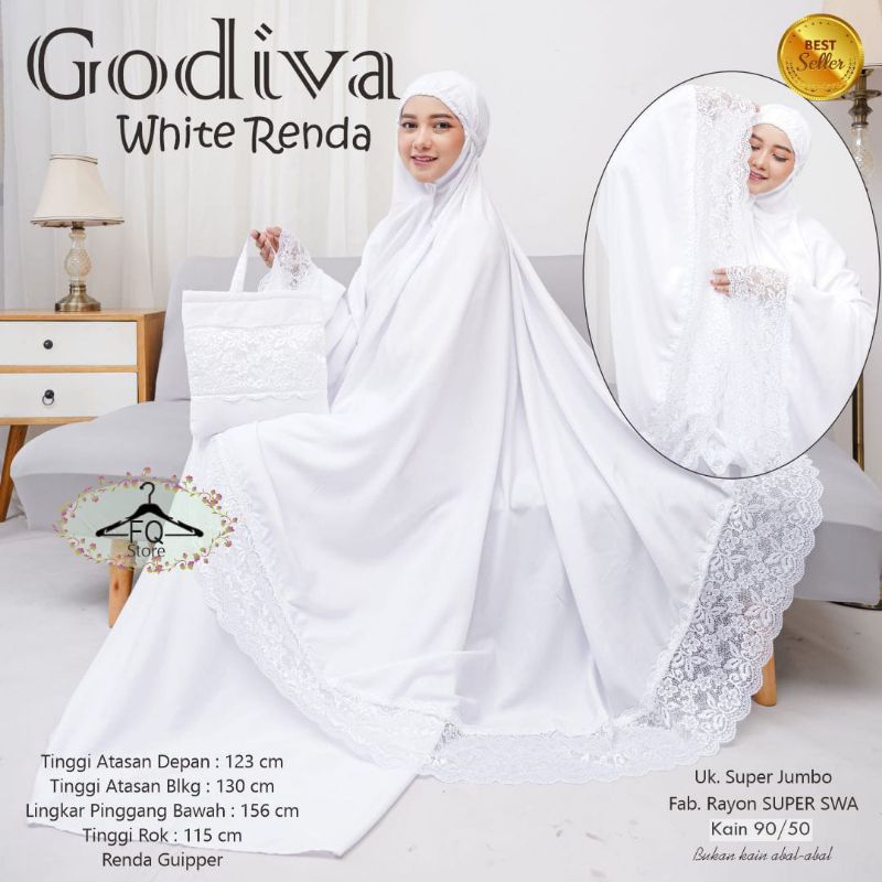 Godiva Mukena Renda By FQ Store Mukena Wanita Putih Bahan Rayon Premium Mukena Terbaru 2024 Elegan M