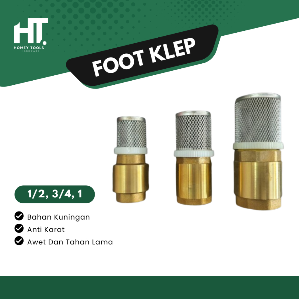 Foot Klep Kuningan 1/2 inch 3/4 inch 1 inch / Foot Valve Tusen Klep / Saringan Pompa Air Kuningan