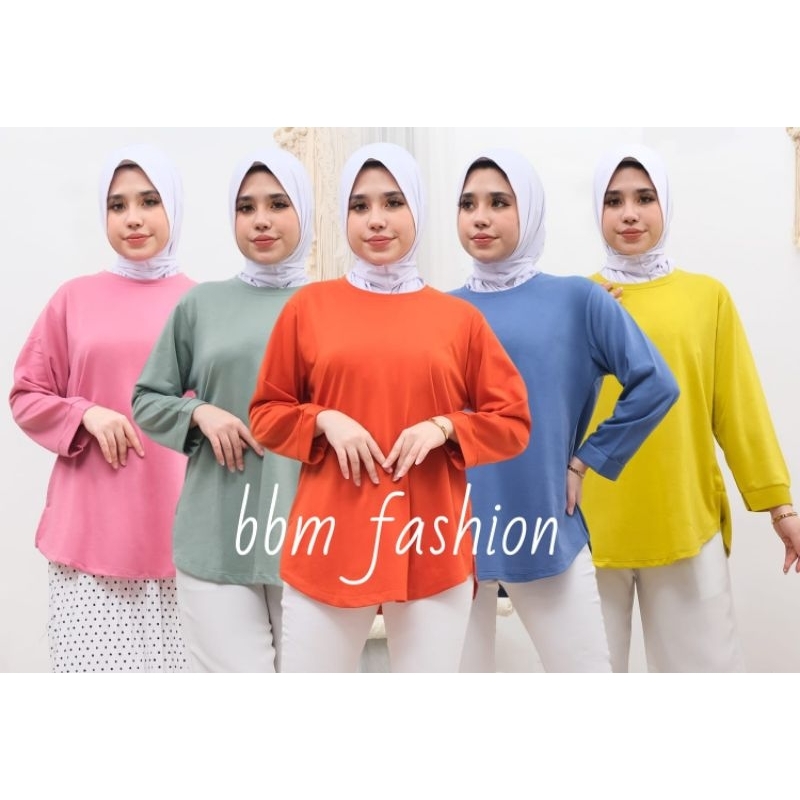 kaos tunik wanita lengan panjang OVERSIZE kaos tunik wanita POLOS bahan babyterry premium