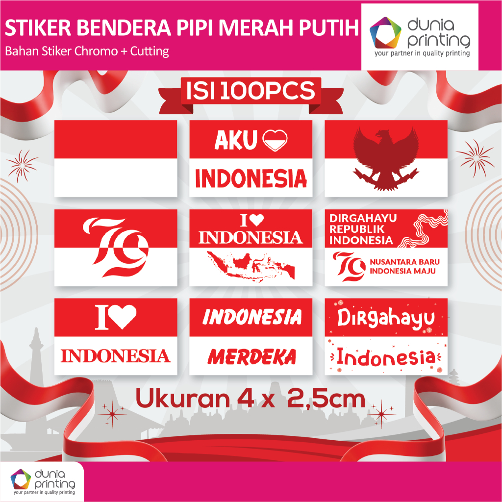 

Stiker Pipi Merah Putih ISI 100 PCS Tempelan Pipi Bendera TERMURAH Sticker Hut RI 17 Agustus