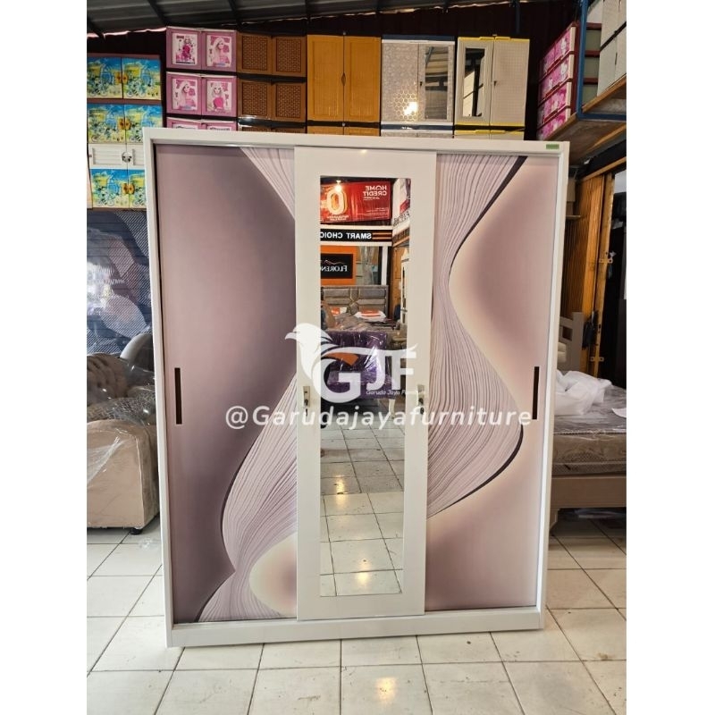 [ PLAT BESI TEBAL ] LEMARI PAKAIAN BESI 3 PINTU SLIDING GAMIS / LEMARI PAKAIAN BESI GESER / LEMARI P