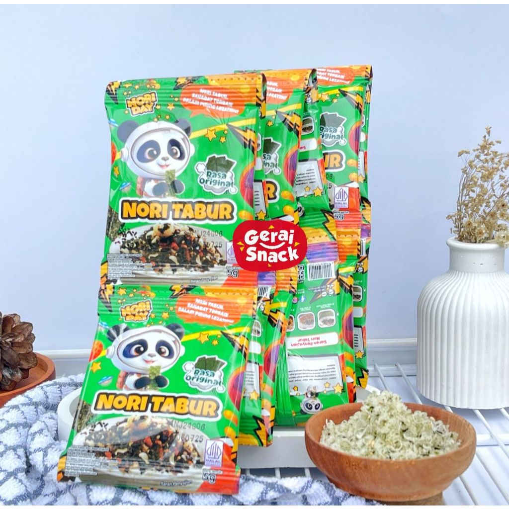 

Nori Tabur 1 Renceng isi 12 Pcs x 5g Nori-Go Seaweed Panggang