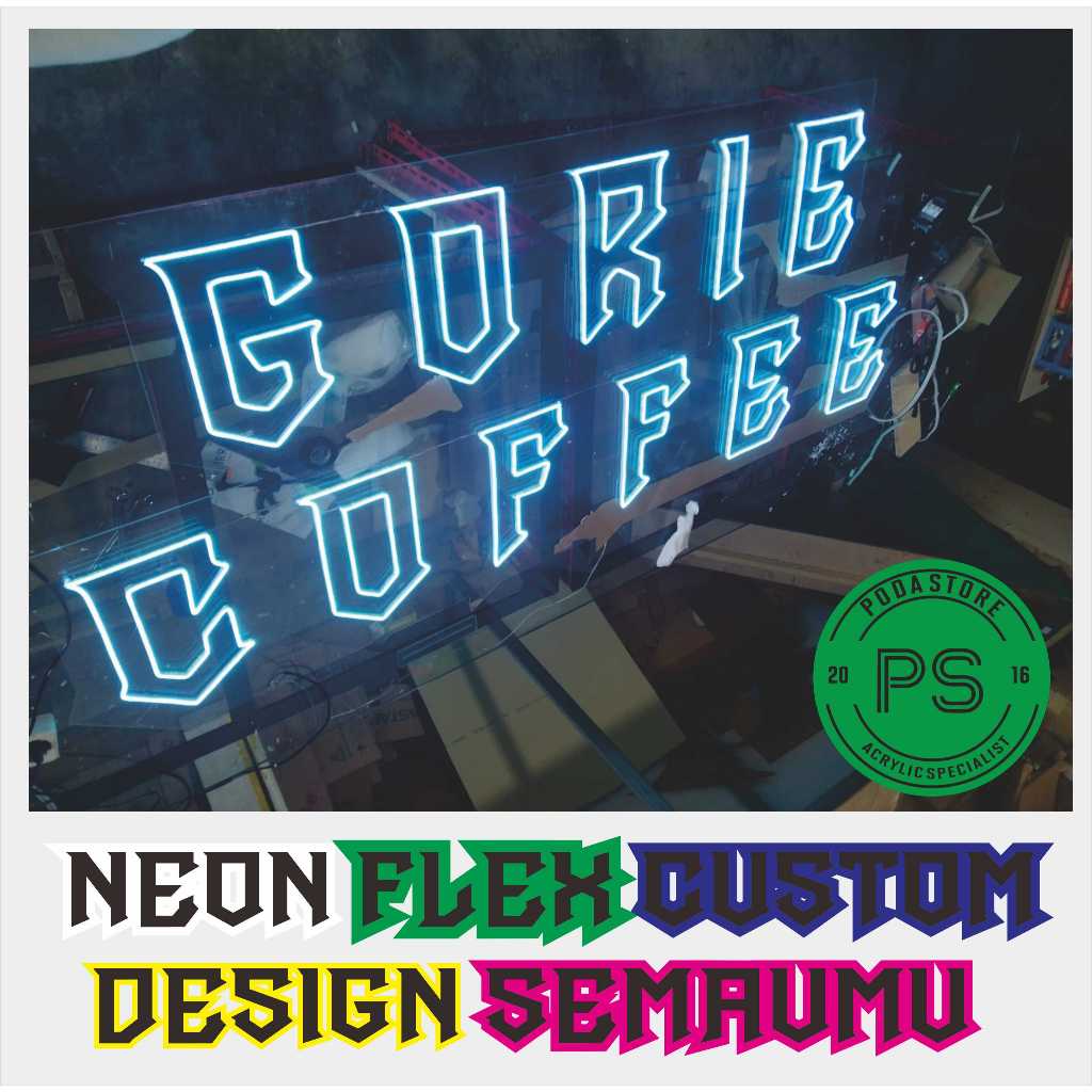 Huruf neon flex custom logo tulisan