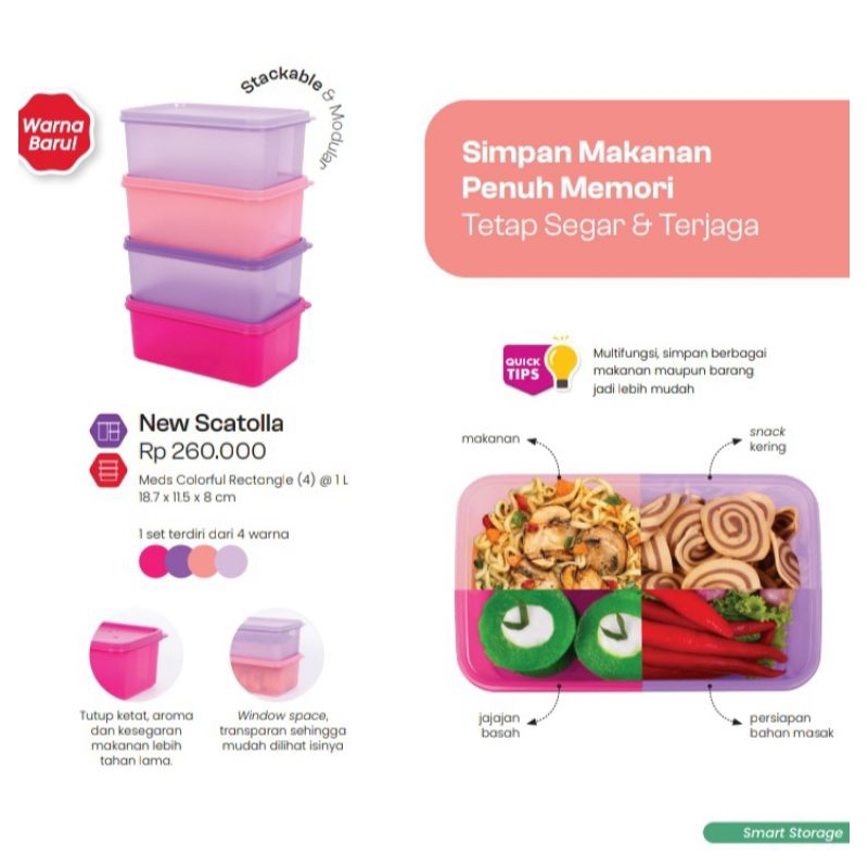 MOORLIFE Toples Kotak NEW SCATOLLA Colorful Rectangle 1000ml ECERAN