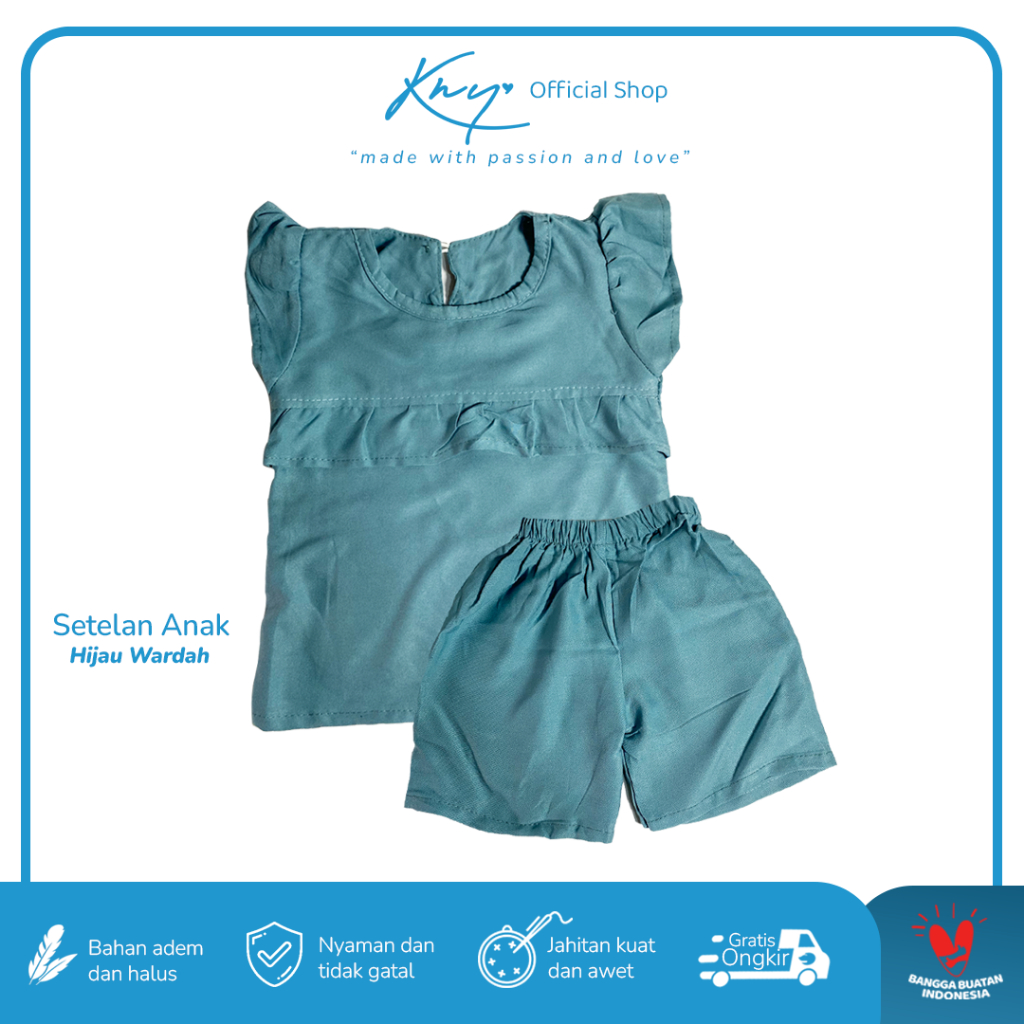 KNY - Baju Anak Perempuan Setelan One Set Pendek Adem Awet - Hijau Wardah (Untuk Usia 1 - 5 Tahun)