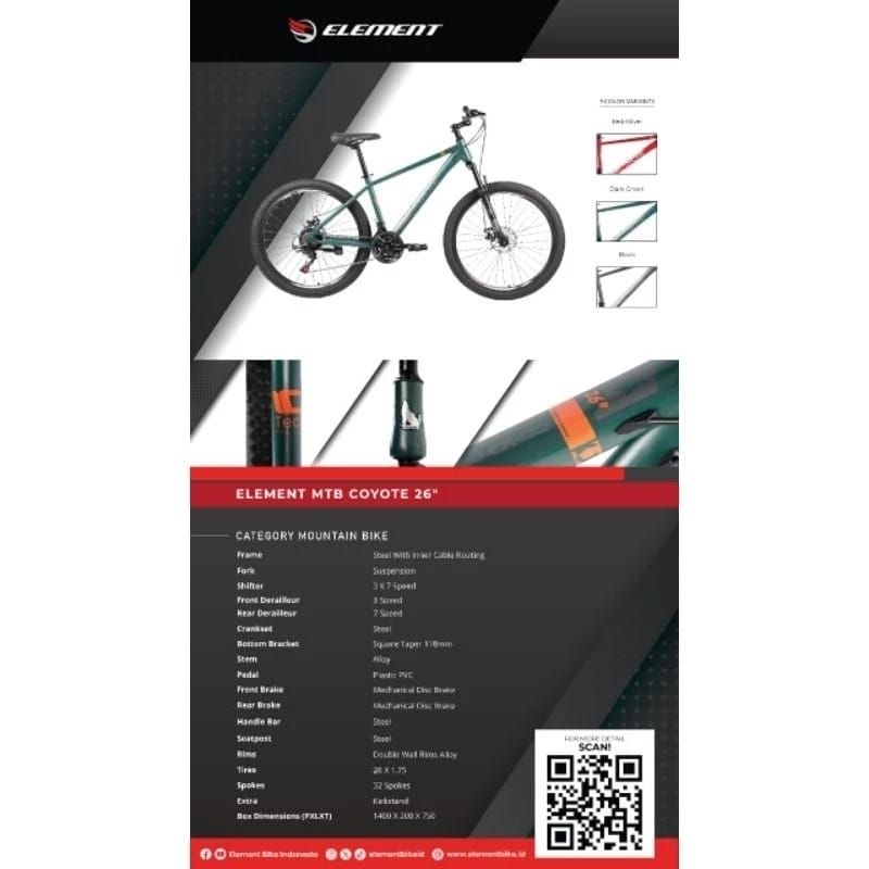 SEPEDA GUNUNG  BMX MTB 20 / 26 INCH ELEMENT COYOTE NEON MURAH ORIGINAL ASLI SEKOLAH REMAJA DEWASA