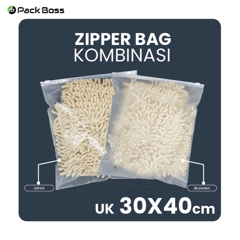 

ZIPPER BAG KOMBINASI 30x40 ISI 10 LEMBAR PLASTIK BENING DOFF TRANSPARANT ADA RESLETING TRAVEL POUCH