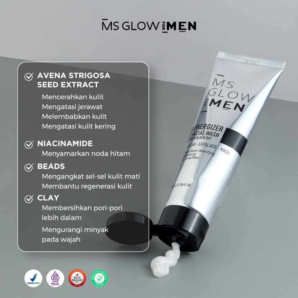 MS GLOW FOR MEN  Facial wash MS GLOW MEN  SABUN WAJAH PRIA  FACIAL WASH MEN h S2G6