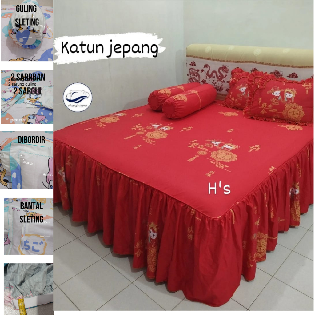 Huang’s Sprei katun jepang homemade rumbai motif Wedding 30x200x200_30x180x200_30x160x200_30x120 x 2