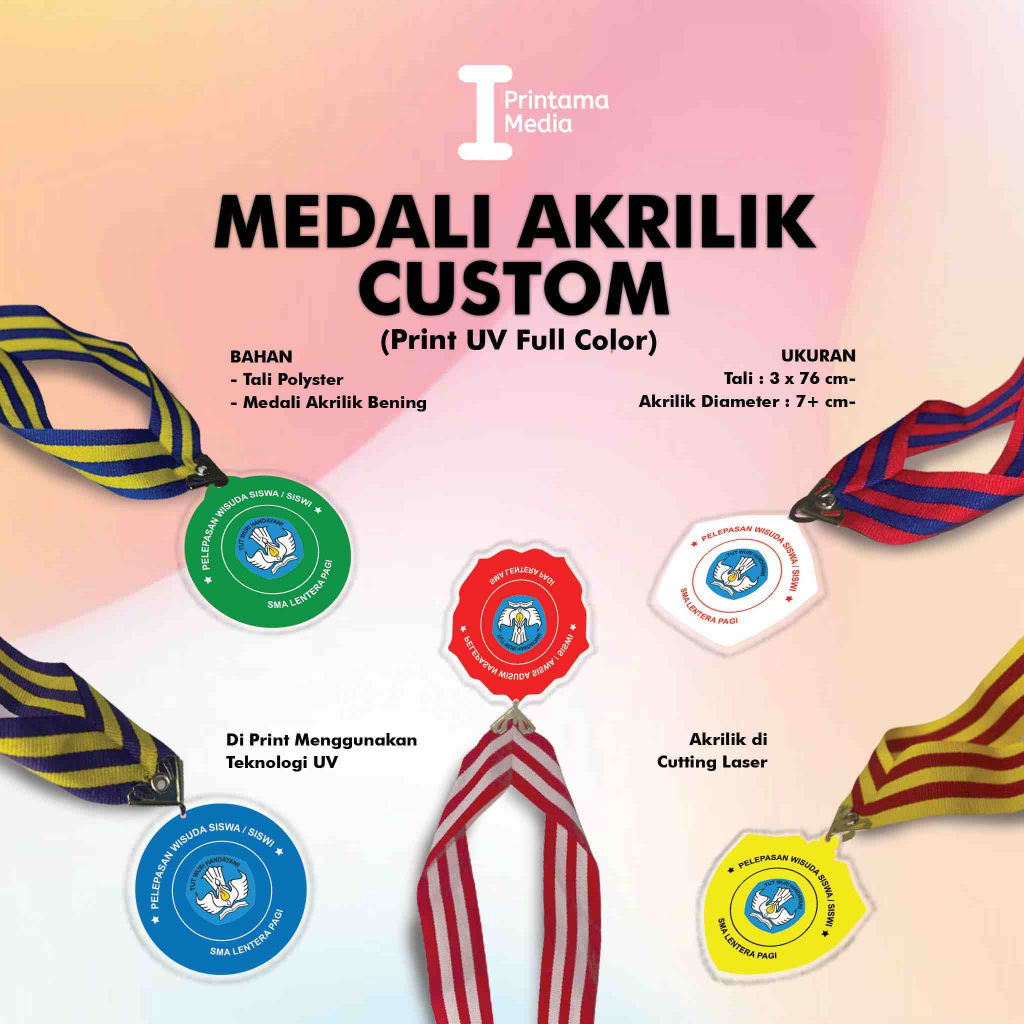 Medali Custom Cetak UV 1 Sisi / 2 Sisi Medali Wisuda Medali Graduation Medali Akrilik