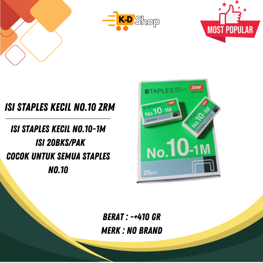 

Isi STAPLES Kecil no.10 ZRM 1pak isi 20bks Murah