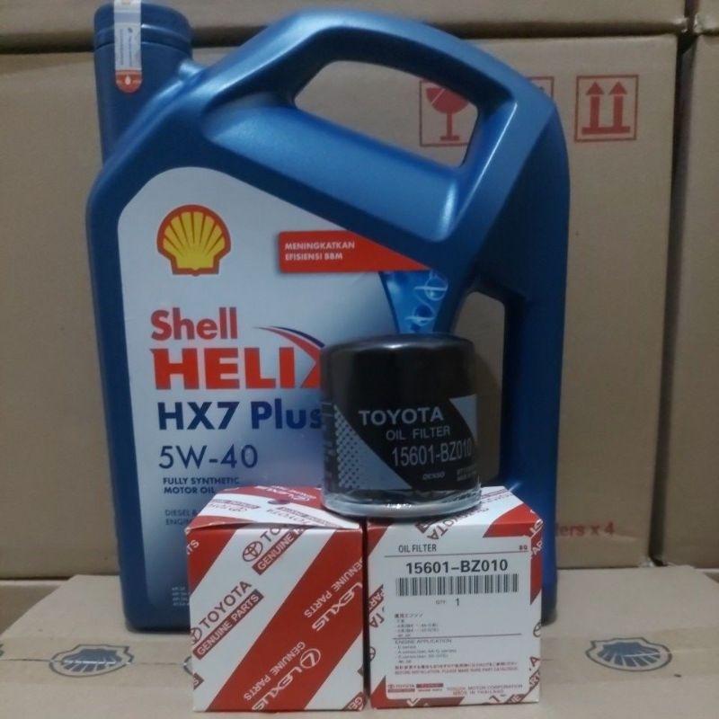 Paket Ganti Oli Shell HX7 SAE 5W-40  oli mobil engine Kemasan 4 Liter  Dan Filter Oli Toyota 15601-B