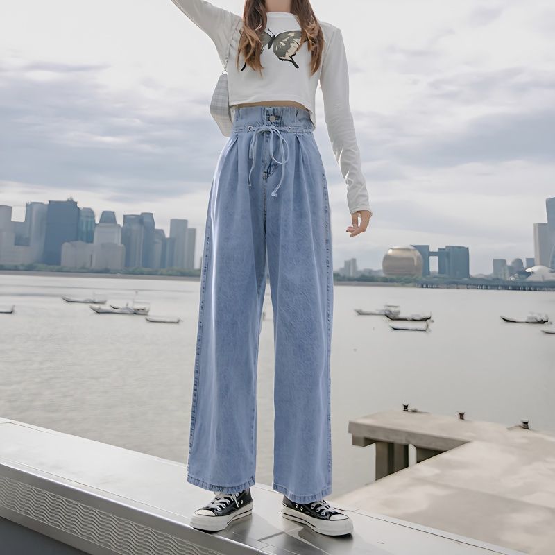 CELANA PANJANG JEANS WANITA PINGGANG TALI HIGHWAIST STRETCH KOREA STYLE