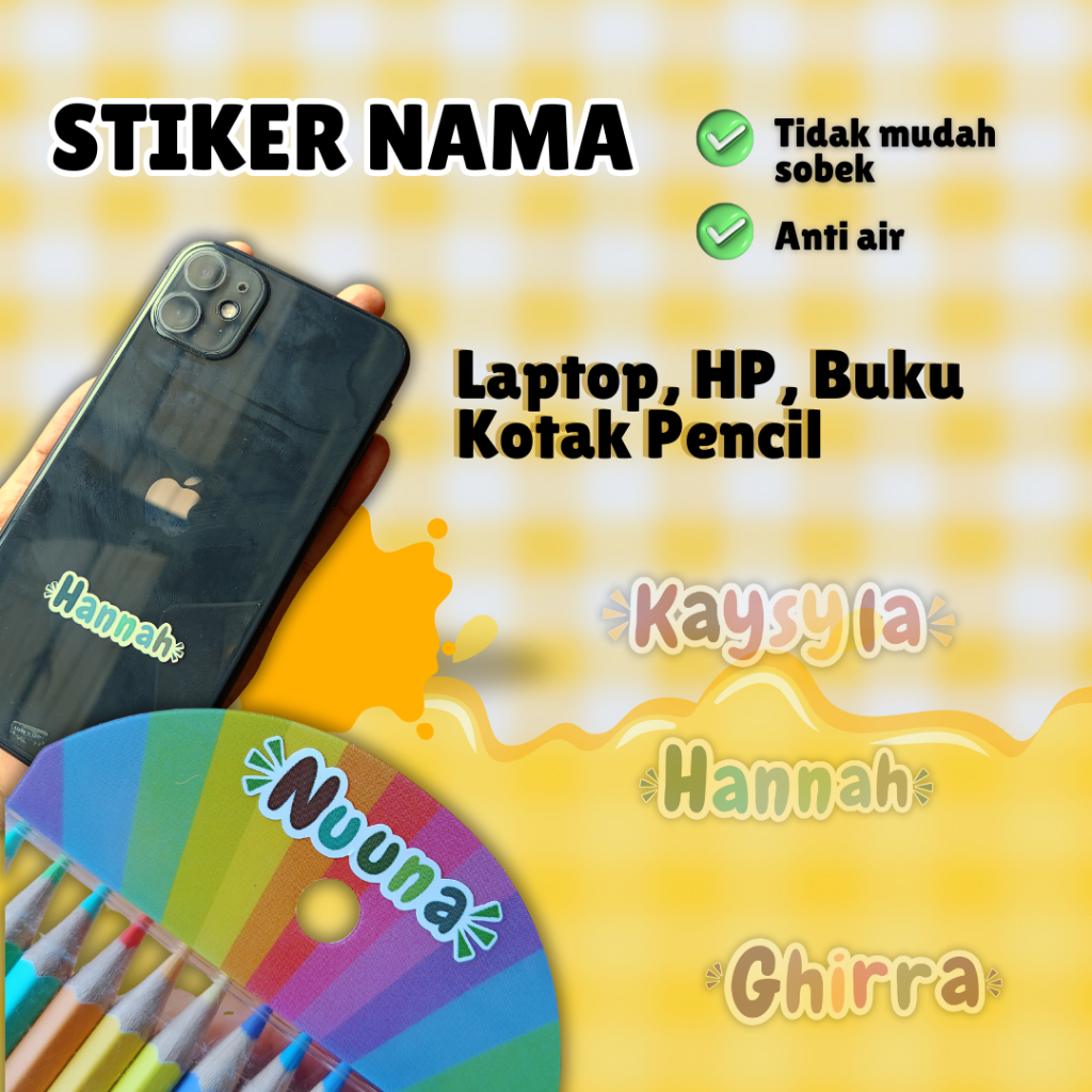 

(FULL COLOR BENDA) Stiker Nama Waterproof Sticker Label Custom Nama Untuk Barang