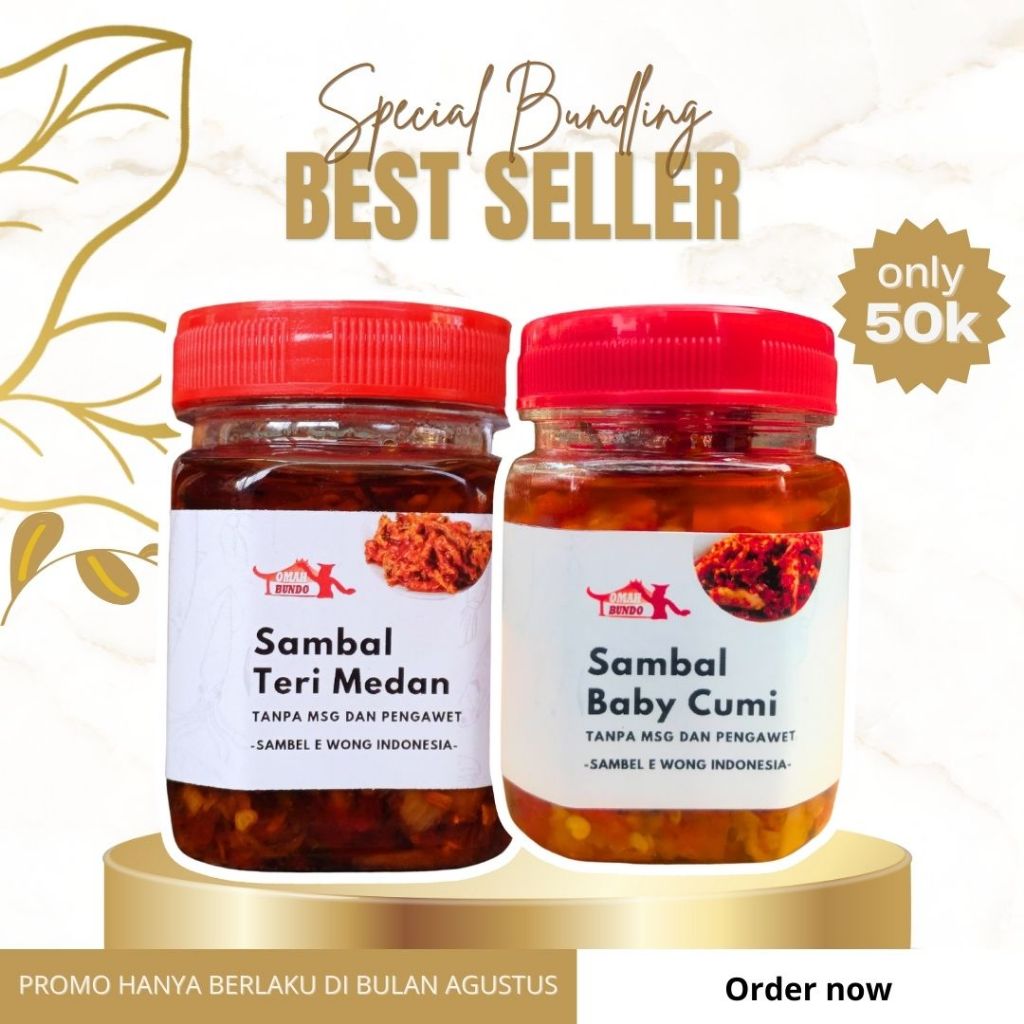 

Omah Bundo Combo Best Seller - Paket Bundling 150gr Sambal Teri Medan + 150gr Sambal Baby Cumi