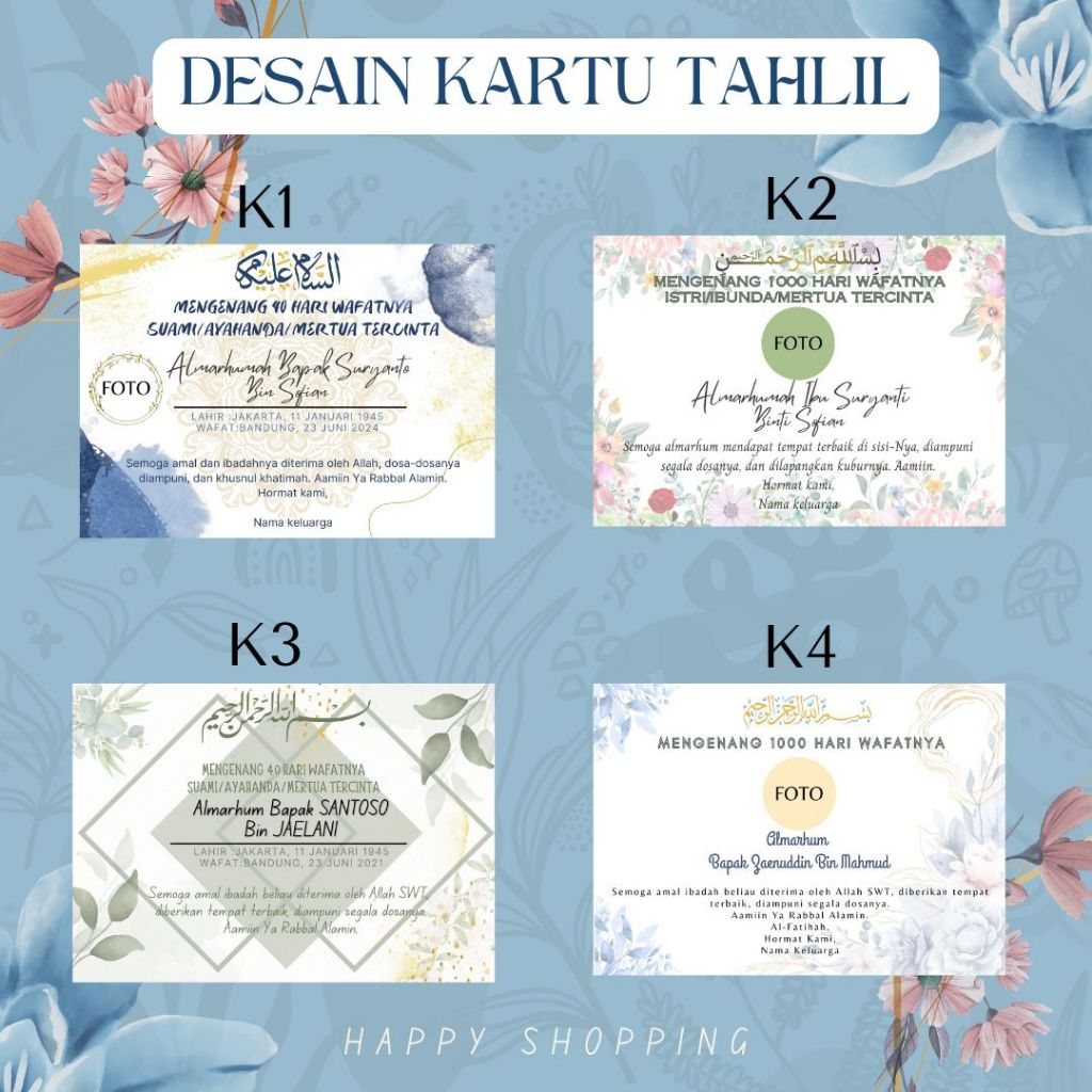 

KARTU TAHLIL CUSTOM ukuran postcard 9 x 14 cm