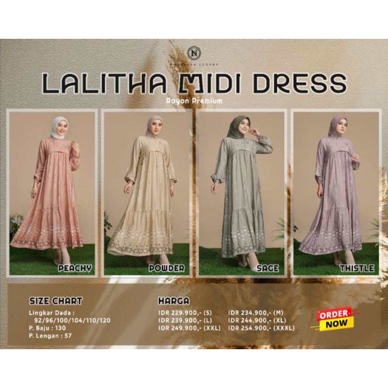 COD ✅ Lalita MIDI dress Nadheera Luxury Terbaru Mini Dress Standar Gamis