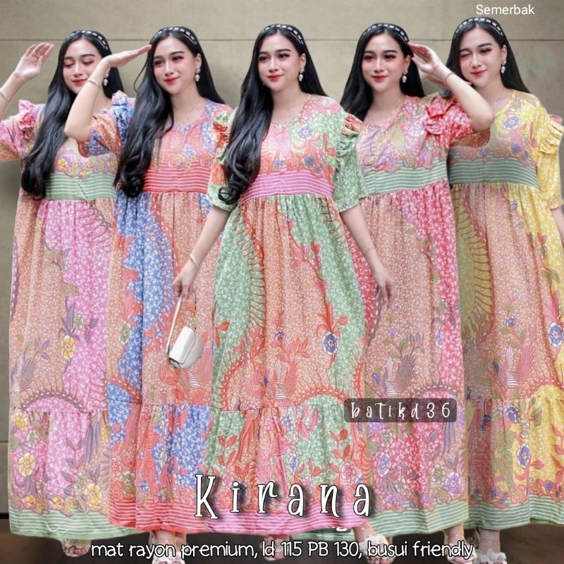 Daster Longdress Kirana baju wanita terbaru dress muslim kece kekinian modern bahan rayon super gami