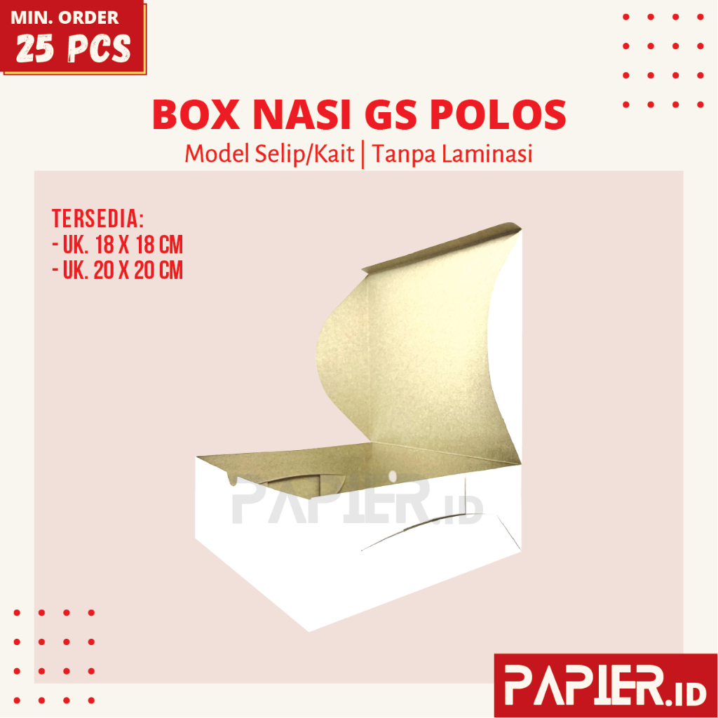 

Box Nasi GS Polos uk. 18x18 , 20x20 cm Tebal 350gr Tanpa Laminasi / Dus Snack Kotak Makanan